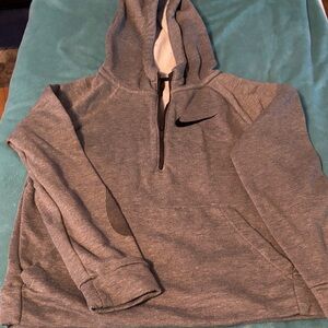 Nike Kids Grey Quarter-Zip Hoodie with Black Swoosh